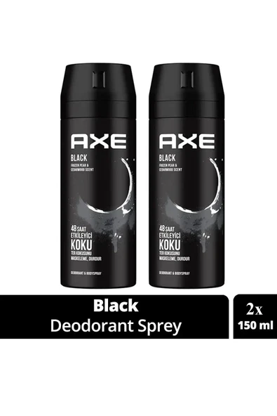 2 Adet Axe Erkek Deodorant & Bodyspray Black 48 Saat Etkileyici Koku Vücut Spreyi 150 ml ürün görseli 1