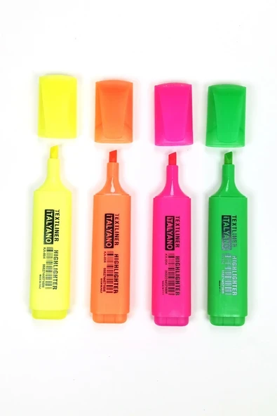 4'lü Neon Renk İtalyano Fosforlu Kalem Ergonomik Tasarım Kolay Kullanım Fosforlu İşaret Kalemi ürün görseli 1