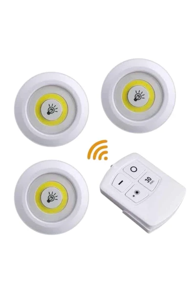 Led Lamba 3'lü Uzaktan Kumandalı Yapışkanlı ürün görseli 1