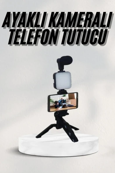 Telefon Tutucu Led Işıklı Kumandalı Mikrofon Telefon Vlog Video Kayıt ürün görseli 1