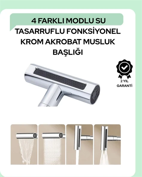 Çok Fonksiyonlu Musluk Başlığı | 4 Su Modu | Geniş Uyumlu Adaptör Seti | Mutfak ve Banyo Uyumlu ürün görseli 1