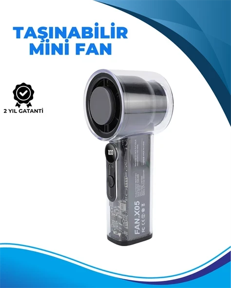 Taşınabilir El Fanı  100 Seviyeli Rüzgar Hızı Ayarı  Sessiz Çalışma - Dijital Ekranlı ürün görseli 1