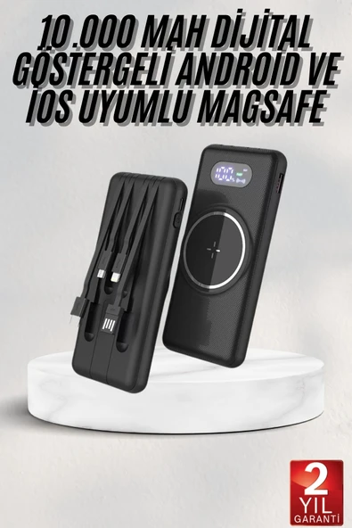Wireless Powerbank 10000 Mah LED Ekranlı Dahili Kablolu Hızlı Şarj ürün görseli 1