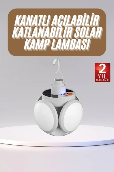 Katlanabilir Askılı Kamp Lambası 5 Kanatlı Pratik Güneş Enerjili ürün görseli 1