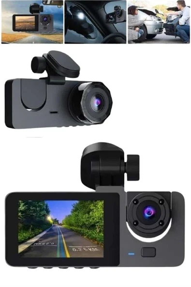 Araç İçi Dikiz Kamerası Sürüş Kaydedici 3 Lensli DVR Kamera ürün görseli 1