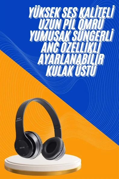 Wireless 5.0 Bluetooth Kablosuz Kulaklık ANC Özellikli Kulak Üstü Ayarlanabilir ürün görseli 1