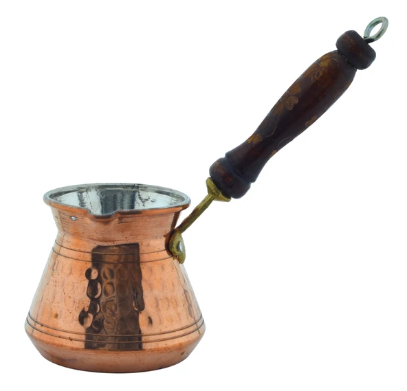 LUDIA Otantik İşlemeli Ahşap Saplı El Yapımı Eskitme Bakır Cezve m1 Kahve Cezvesi ürün görseli 1