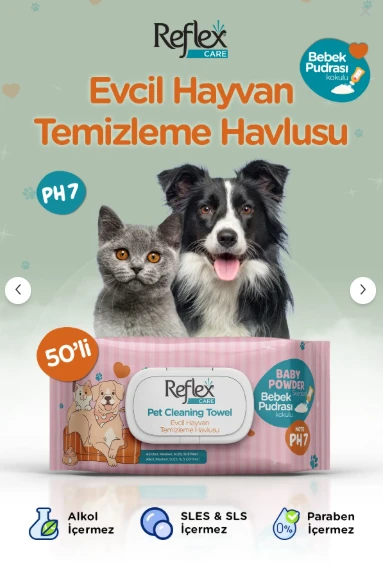 Reflex Care Evcil Hayvanlar için Çok Amaçlı Temizleme Havlusu 50'li ürün görseli 1