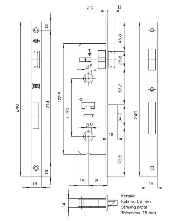Kale 269PWC PVC Kapı Kilidi 35mm Gövde - Resim 2