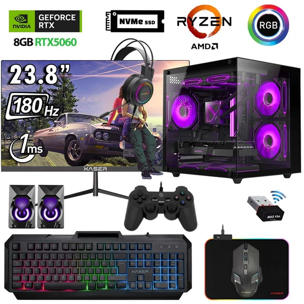 Xaser Eco X310 Ryzen 5 5600 16GB Ram 512GB M.2 NVMe SSD 8GB RTX5060 23.8 180Hz Curved Oyuncu Tavsiye Sistem ürün görseli 1