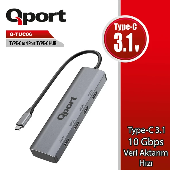QPORT Q-TUC06 TYPE-C TO 4 PORT TYPE-C ÇOKLAYICI ürün görseli 1