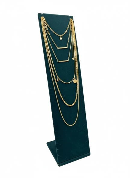Moscow Model Süet Kumaş Haki Yeşil Renk 40/10 Cm Ayaklı Takı Sergileme Standı ürün görseli 1