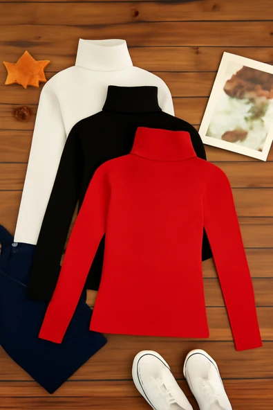 ribac 3'lü Paket Kadın Basic Tam Balıkçı Yaka Kazak ürün görseli 1