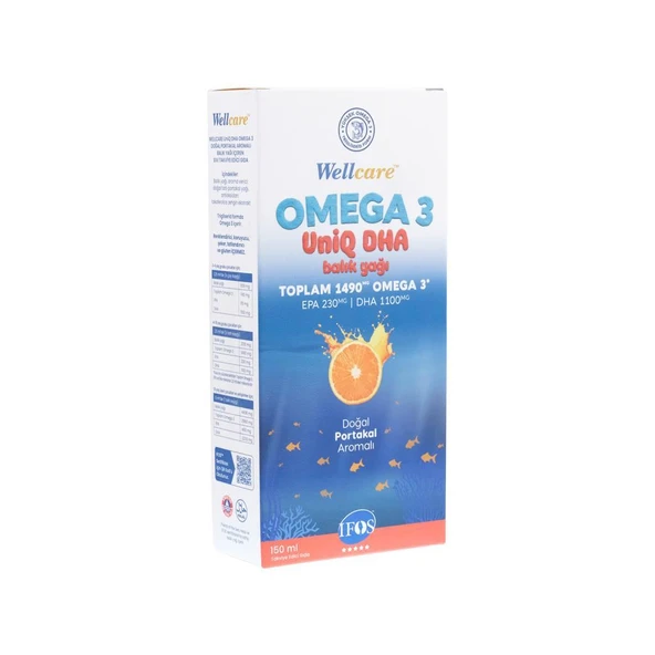 Wellcare Uniq Dha Omega 3 Fish Oil Doğal Portakal Aromalı Balık Yağı 150 ml ürün görseli 1