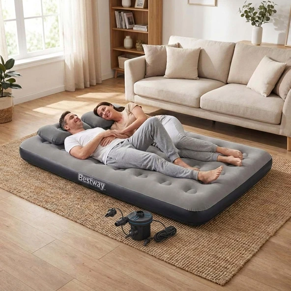 Bestway Ultra Queen 2 Kişilik Şişme Yatak + Elektrikli Pompa ve Yastık Hediyeli 191x137x22cm 671GZ BW145 ürün görseli 1