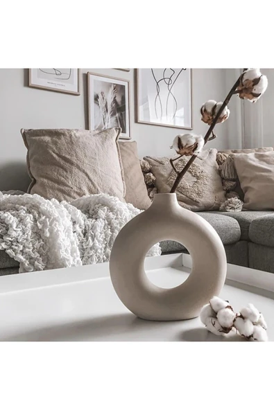 DEKOPOR Roa Loop El Yapımı Taş Tozu Dekoratif Vazo/ İskandinav Minimal Stil ürün görseli 1