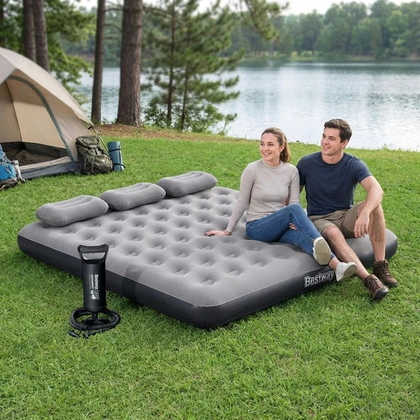 Bestway Ultra King 3 Kişilik Şişme Yatak, El pompası ve Yastık 203x183x22cm 671HC BW149 ürün görseli 1