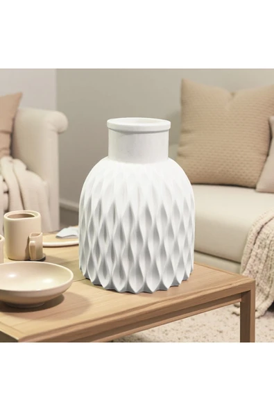 DEKOPOR Minimalist Dalga Desenli Seramik Mini Vazo | Modern Dekor Parçası ürün görseli 1