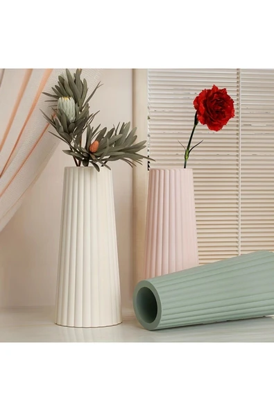 DEKOPOR Modern Seramik Dekoratif Vazo | Çizgili Minimal Tasarım ürün görseli 1