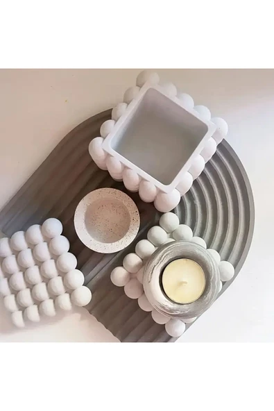 DEKOPOR Bubble Kare Beton Saksı & Kalemlik - Modern Minimalist Dekoratif Organizer ürün görseli 1