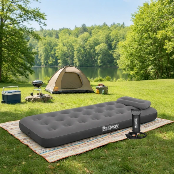 Bestway Single Tek Kişilik Şişme Yatak + El Pompası ve Yastık 185x76x22cm 671GY BW142 ürün görseli 1