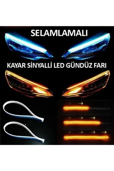 Far Üstü Ve Far içi 2 Renkli Kayar Sinyalli Gündüz Ledi 60 cm ürün görseli 1