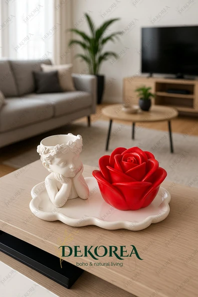 DEKOPOR “RoseCherub” Dekoratif Melek & Gül Serisi – Şık Sunum Tepsisi ile Sofistike Dokunuş ürün görseli 1