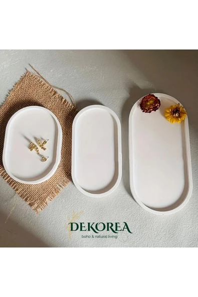 DEKOPOR Dekoratif Beton Oval Tepsi | Minimal Takı & Mumluk Tepsi ürün görseli 1