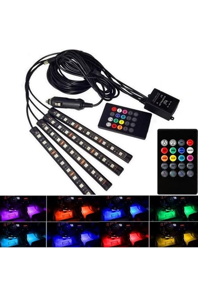Araç Içi Aydınlatma Sorelis Kumandalı Müziğe Duyarlı 12 Led Ayak Altı Led - 7 Renk Rgb Pro ürün görseli 1