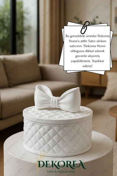 DEKOPOR Luxe Bow Yuvarlak Kapaklı Dekoratif Saklama Kutusu – Şık Organizer & Hediye Kutusu ürün görseli 1