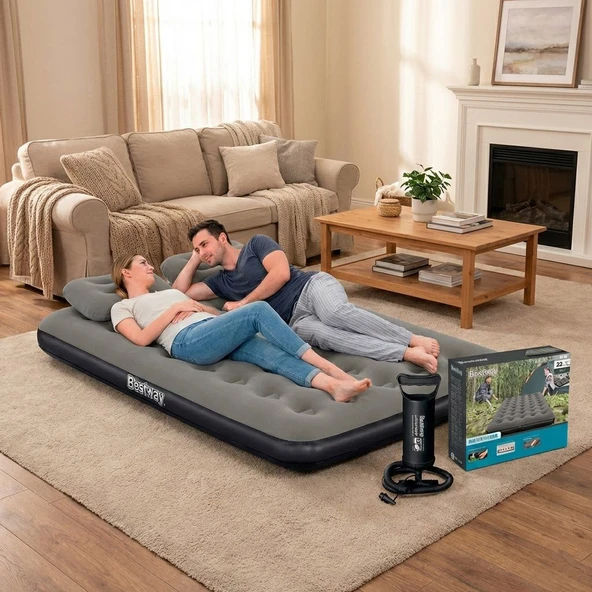 Bestway Ultra Queen 2 Kişilik Şişme Yatak + El Pompası ve Yastık Hediyeli 191x137x22cm 671GZ BW146 ürün görseli 1