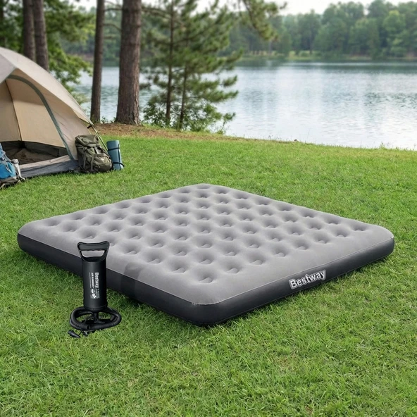 Bestway Ultra King 3 Kişilik Şişme Yatak ve Manuel El Pompalı 203x183x22cm 671HC BW148 ürün görseli 1