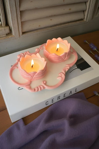 DEKOPOR Dekorea Home Lotus Taş Tozu Mumluk – El Yapımı Aromaterapi Mum ürün görseli 1