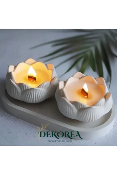 DEKOPOR Dekorea Home Lotus Taş Tozu Mumluk – El Yapımı Aromaterapi Mum ürün görseli 1