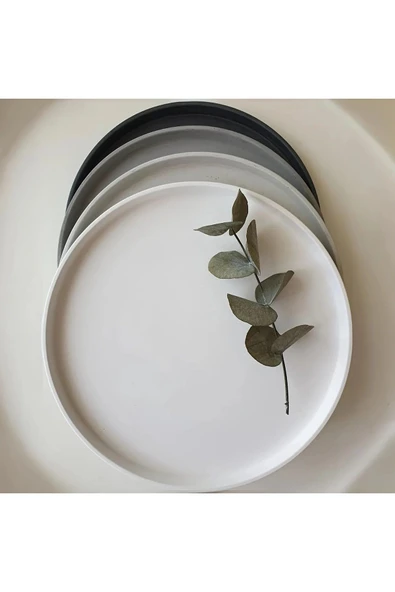 DEKOPOR Modern Minimal Yuvarlak Sunum Tepsisi - 25 cm | Mat Beyaz ürün görseli 1