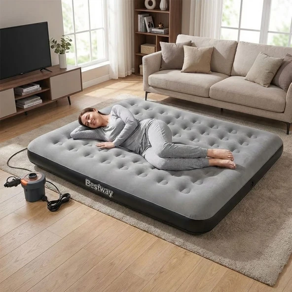 Bestway Ultra King 3 Kişilik Şişme Yatak ve Elektrikli Pompa 203x183x22cm 671HC BW147 ürün görseli 1