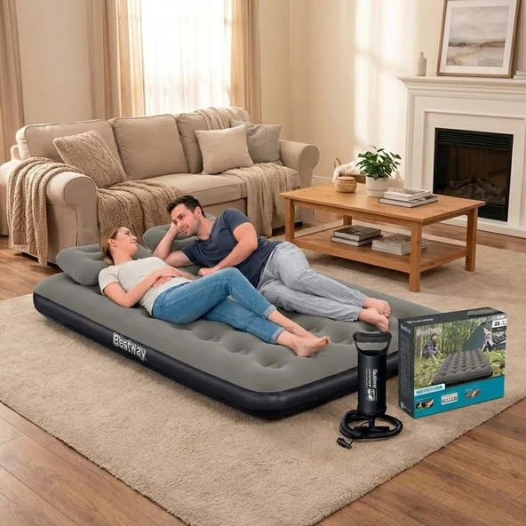 Bestway Ultra Queen 2 Kişilik Şişme Yatak + El Pompası ve Yastık Hediyeli 191x137x22cm 671GZ BW146 ürün görseli 1