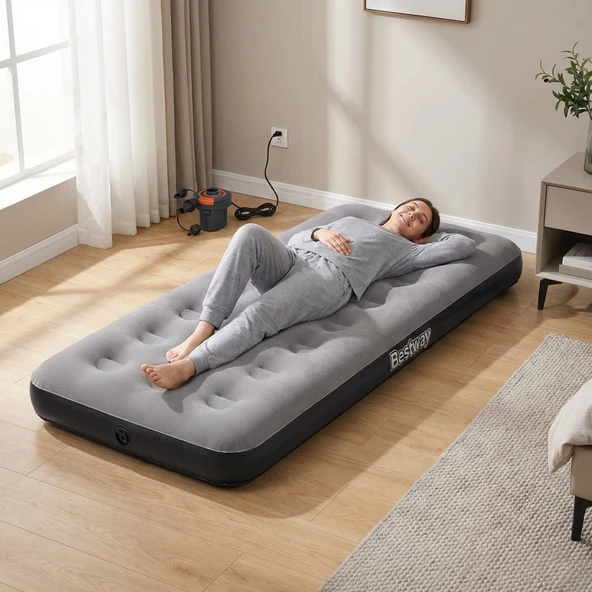 Bestway Single Tek Kişilik Şişme Yatak + Elektrikli Pompa 185x76x22cm 671GY BW141 ürün görseli 1