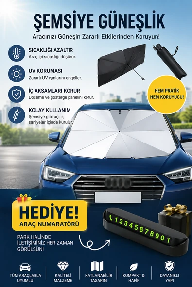 Araçlar Için Araba Ön Cam Güneşlik Katlanabilir Şemsiye Güneşlik Oto Ön Cam Güneşliği Gölgelik ürün görseli 1