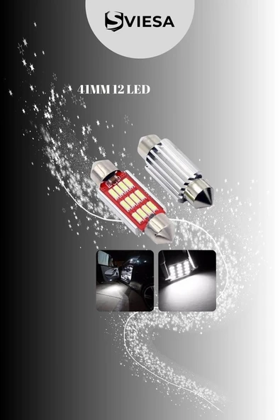 41mm Sofit Led Canbus C10w Tip Tavan Ve Plaka Led Ampul 12 Ledli Güçlü Işık (2 Adet) ürün görseli 1
