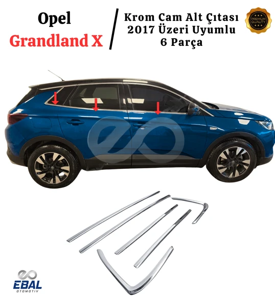 Opel Grandland X Krom Cam Alt Çıtası 6 Parça 2017 ve Üzeri P.Çelik ürün görseli 1