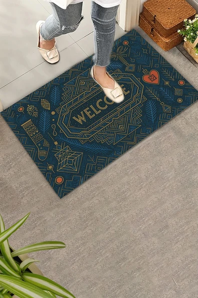 Valerine Life Art Deco Stili Yılbaşı Yeni Yıl Noel Welcome Hoş Geldiniz Kapı Önü Paspası 45x70cm ürün görseli 1