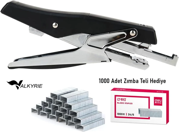 Valkyrie Profesyonel Metal Zımba Tabancası 60 Sayfa Kapasite 1000 Zımba Teli HEDİYE Ofis ve Ev Dayanıklı Siyah ürün görseli 1