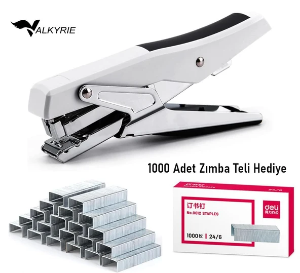 Valkyrie Profesyonel Metal Zımba Tabancası 60 Sayfa Kapasite 1000 Zımba Teli HEDİYE Ofis ve Ev Dayanıklı Beyaz ürün görseli 1