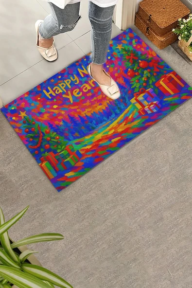 Valerine Life Happy New Year Mutlu Yıllar Welcome Hoş Geldiniz Kapı Önü Paspası 45x70cm ürün görseli 1