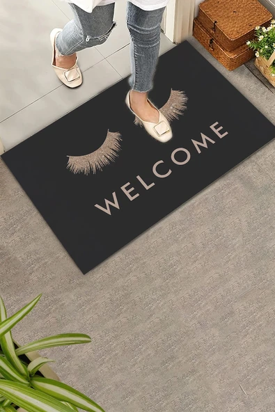Valerine Life Gözler Üzerinde Buyur İçeri Siyah Kirpik Welcome Hoş Geldiniz Kapı Önü Paspası 45x70cm ürün görseli 1