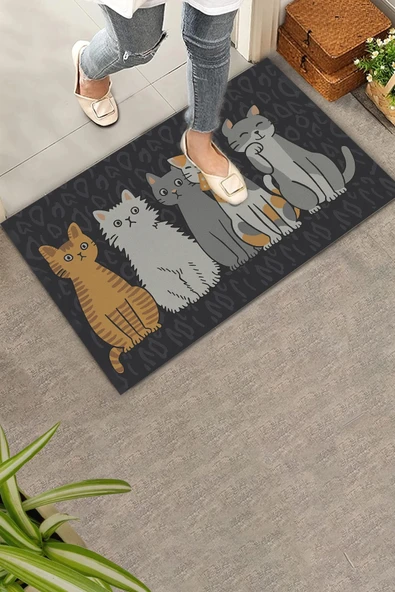 Valerine Life Kedi Konseyi Pati Kardeşliği Siyah Renk Welcome Hoş Geldiniz Kapı Önü Paspası 45x70cm ürün görseli 1