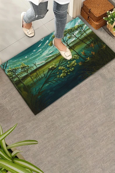 Valerine Life Melankoli Bahçesi Yeşil Renk Welcome Hoş Geldiniz Kapı Önü Paspası 45x70cm ürün görseli 1