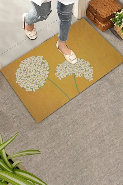 Valerine Life Kişniş Çiçeği Zarafeti Sarı Renk Welcome Hoş Geldiniz Kapı Önü Paspası 45x70cm ürün görseli 1