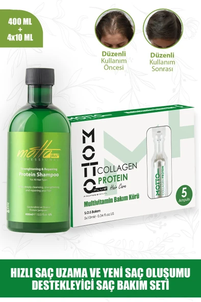 Motto Plus Professional Hızlı Saç Uzatma ve Yeni Saç Oluşumu Destekleyici 2'li Saç Bakım Seti (Protein - Collagen) ürün görseli 1